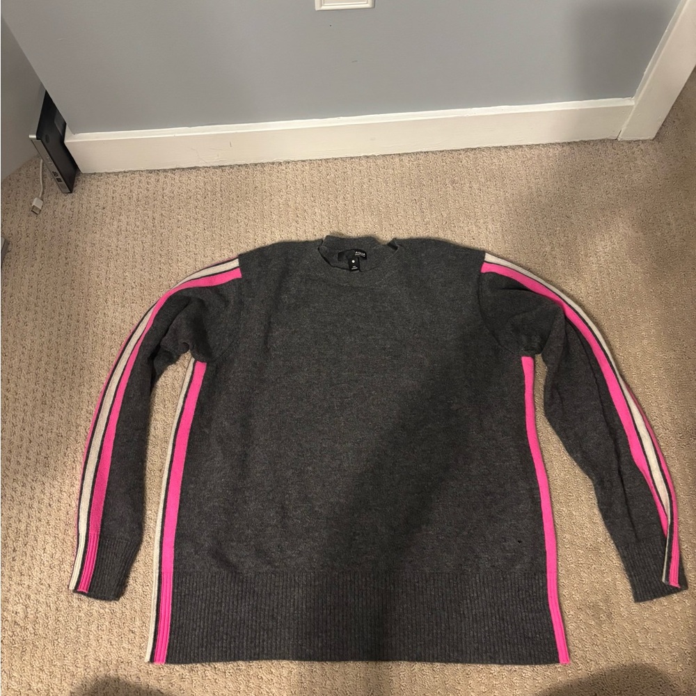 Aqua Cashmere Gray Sweater with Pink and White Stripe